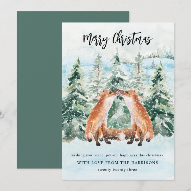 Woodland Fox Snowy Forest Cute Christmas Holiday Card (Front/Back)
