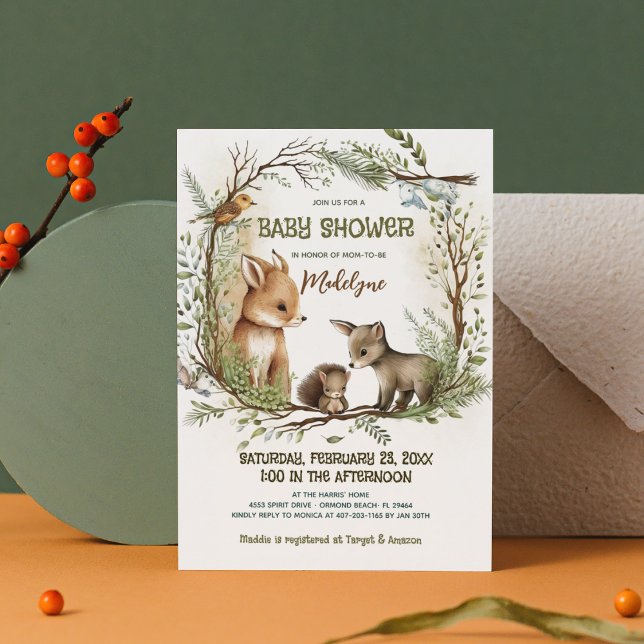 Woodland Fox Squirrel Forest Unisex Baby Shower Invitation (Creator Uploaded)