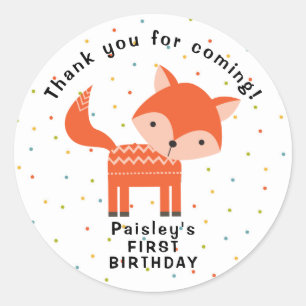 Woodland fox thank you for coming favour classic round sticker