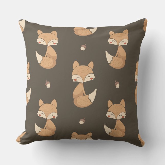 Woodland Fox Throw Pillow – Neutral Nursery Forest (Front)