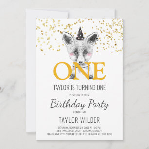 Woodland Fox Watercolor 1st Birthday Invitation