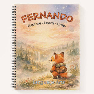 Woodland Fox Watercolor Magical Forest Design Notebook