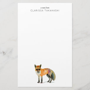 Woodland Fox Watercolor Painting   Add Your Name Stationery