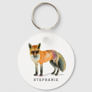 Woodland Fox Watercolor Personalised Key Ring