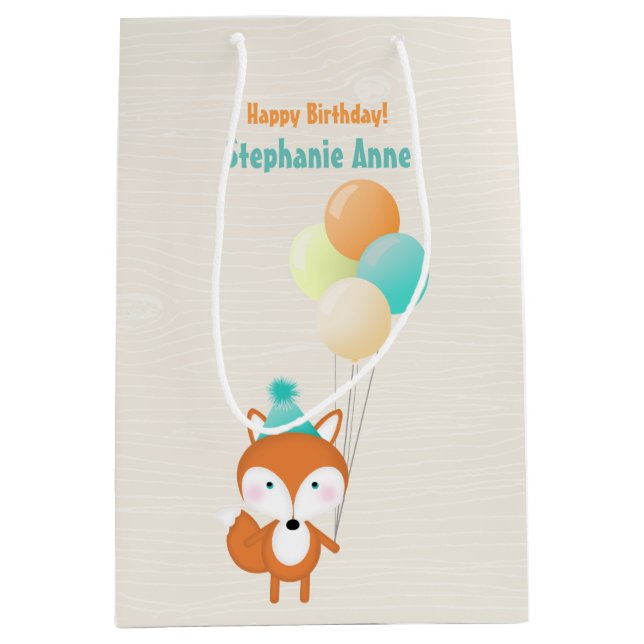 Woodland Fox with Balloons Medium Gift Bag (Front)