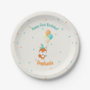 Woodland Fox with Balloons Paper Plate