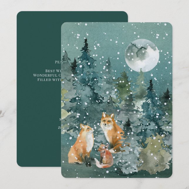 Woodland Foxes Family Pet Names Custom Christmas Holiday Card (Front/Back)