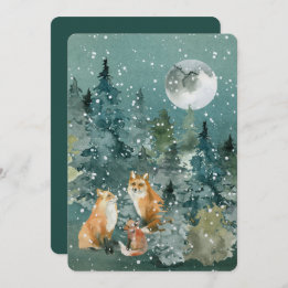 Woodland Foxes Family Pet Names Custom Christmas Holiday Card