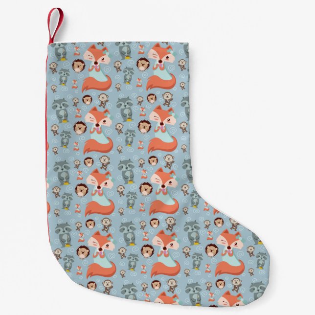 Woodland Friends Animal Pattern Small Christmas Stocking (Front)