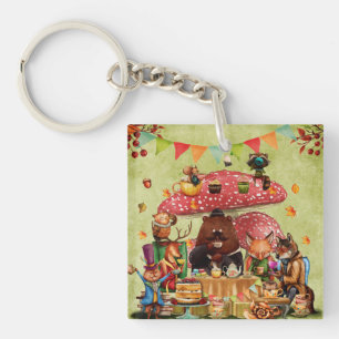 Woodland Friends at Teatime in Forest Key Ring