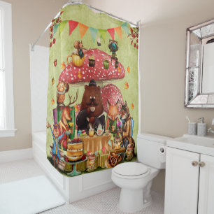 Woodland Friends at Teatime in Forest Shower Curtain