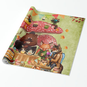 Woodland Friends at Teatime in Forest Wrapping Paper