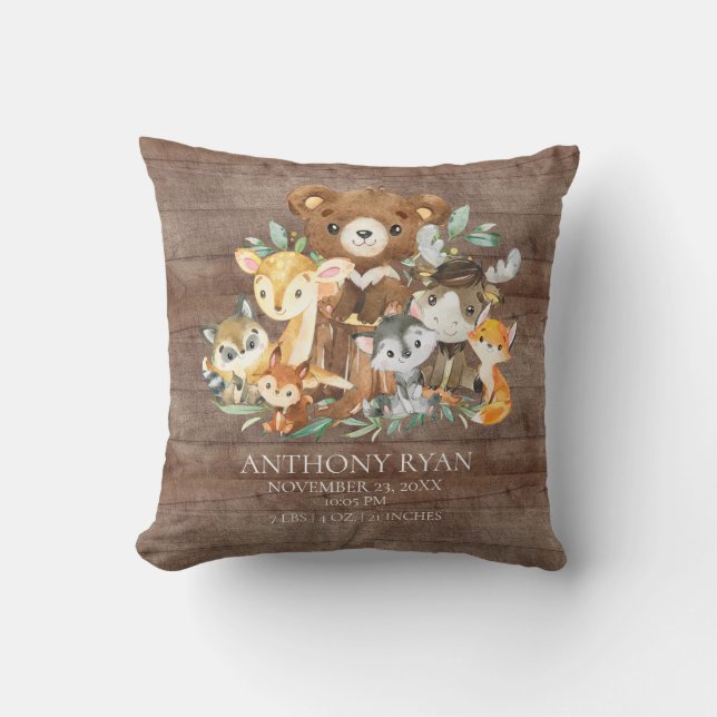 Woodland Friends Baby Birth Stats Pillow (Front)