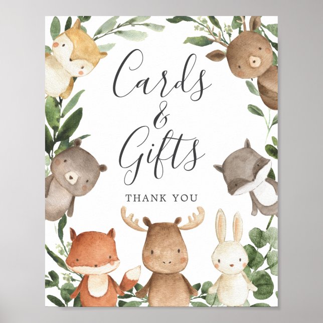 Woodland Friends Baby Shower Cards and Gifts Sign (Front)