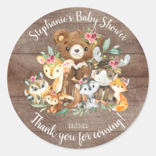 Woodland Friends Baby Shower Favour Classic Round Sticker