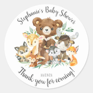 Woodland Friends Baby Shower Favour Classic Round Sticker