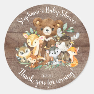 Woodland Friends Baby Shower Favour Classic Round Sticker