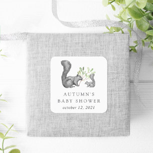 Woodland Friends Baby Shower Favour Square Sticker