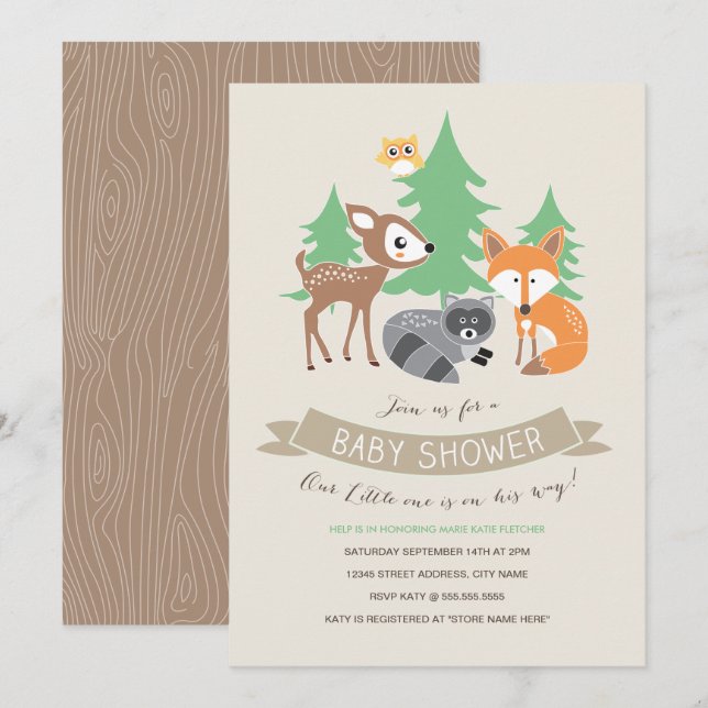 Woodland Friends Baby Shower Invite (Front/Back)
