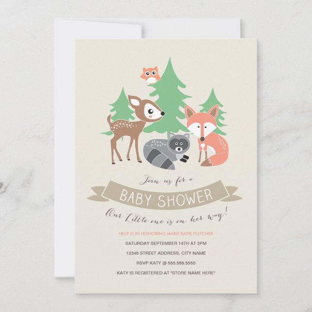 Woodland Friends Baby Shower Invite (Front)