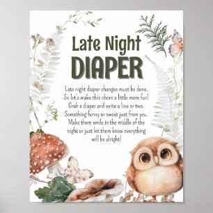 Woodland Friends Baby Shower 'Late Night Diaper' Poster