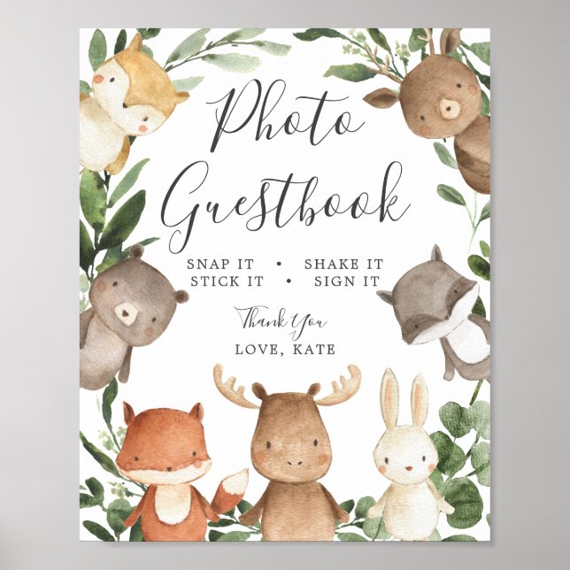 Woodland Friends Baby Shower Photo Guestbook Sign (Front)