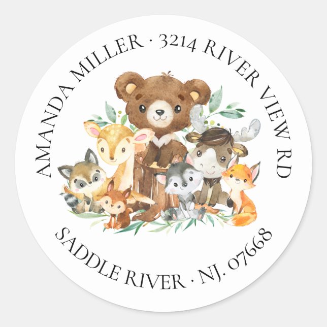 Woodland Friends Baby Shower Return Address Label (Front)