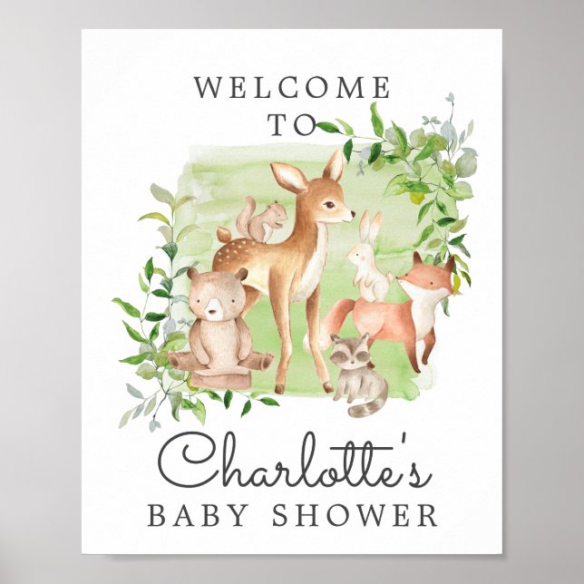Woodland Friends Baby Shower Welcome Sign (Front)