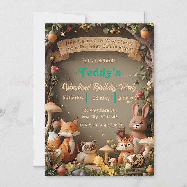 Woodland Friends Birthday Invitation – Cute Forest (Front)