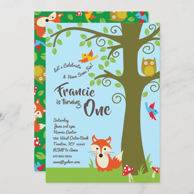 Woodland Friends Birthday Party Invitation (Front/Back)