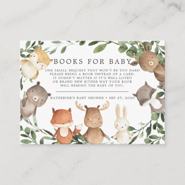 Woodland Friends Books For Baby Baby Shower Card (Front)