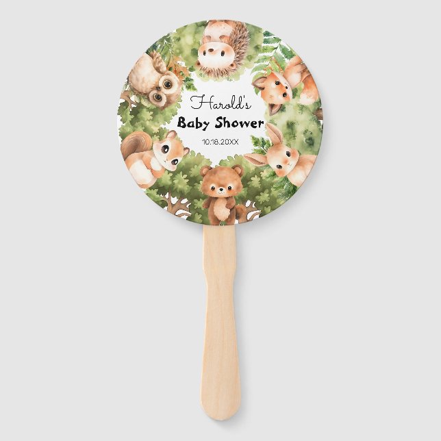 Woodland Friends Boy Baby Shower Hand Fan (Front)