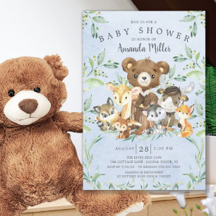 Woodland Friends Boys Baby Shower Invitation