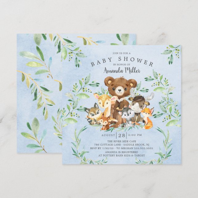 Woodland Friends Boys Baby Shower Invitation (Front/Back)