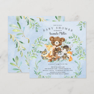 Woodland Friends Boys Baby Shower Invitation