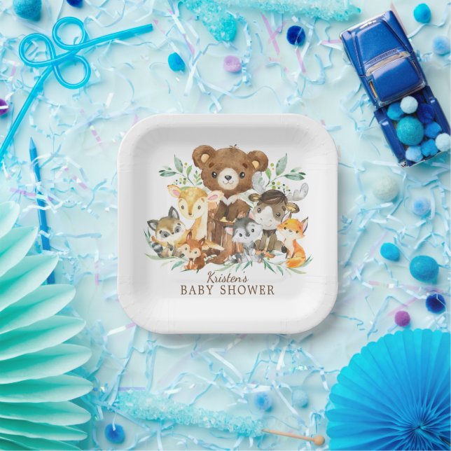 Woodland Friends Boys Baby Shower Paper Plate (Party)