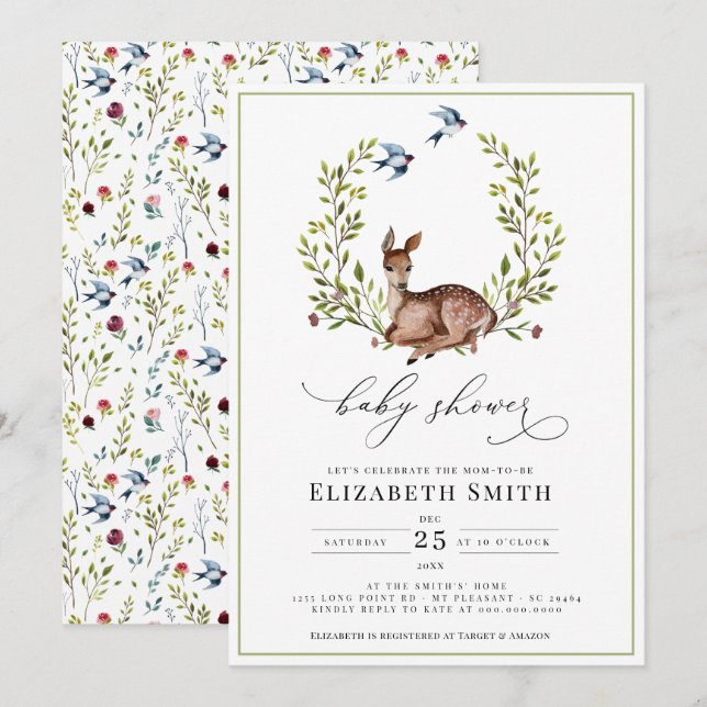 Woodland Friends Floral Gender Neutral Baby Shower Invitation (Front/Back)