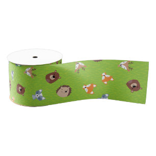 Woodland Friends - Fox Bear Racoon Hedgehog Deer Grosgrain Ribbon