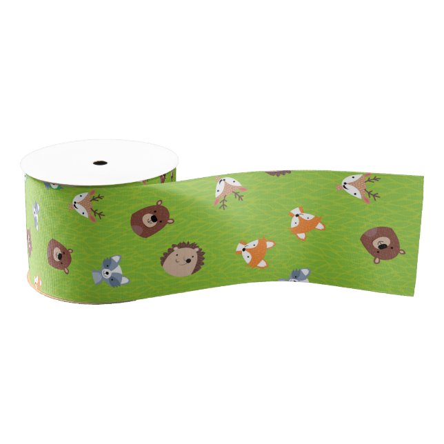 Woodland Friends - Fox Bear Racoon Hedgehog Deer Grosgrain Ribbon (Spool)