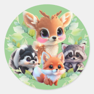 Woodland friends fox skunk racoon deer classic round sticker