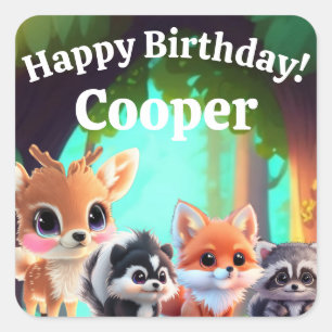 Woodland friends fox skunk racoon deer square sticker