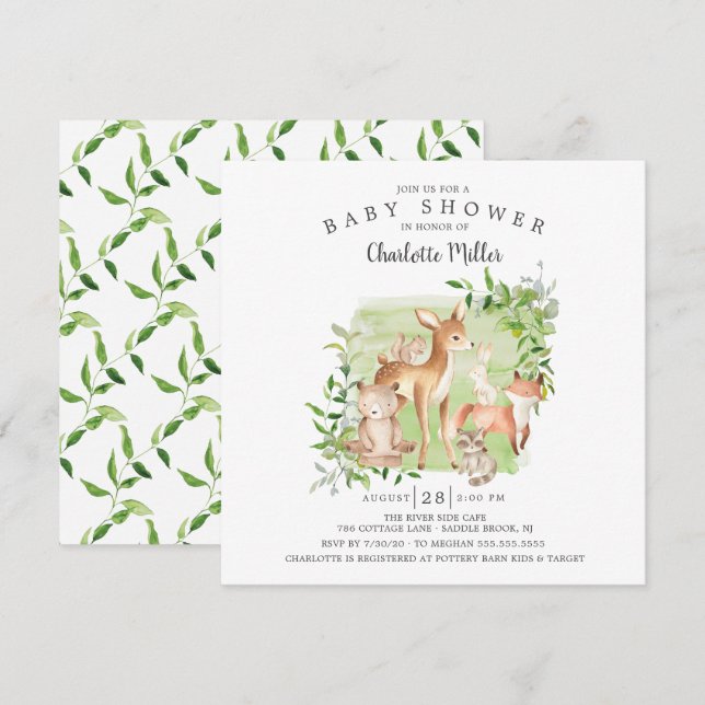 Woodland Friends Gender Neutral Baby Shower Invitation (Front/Back)