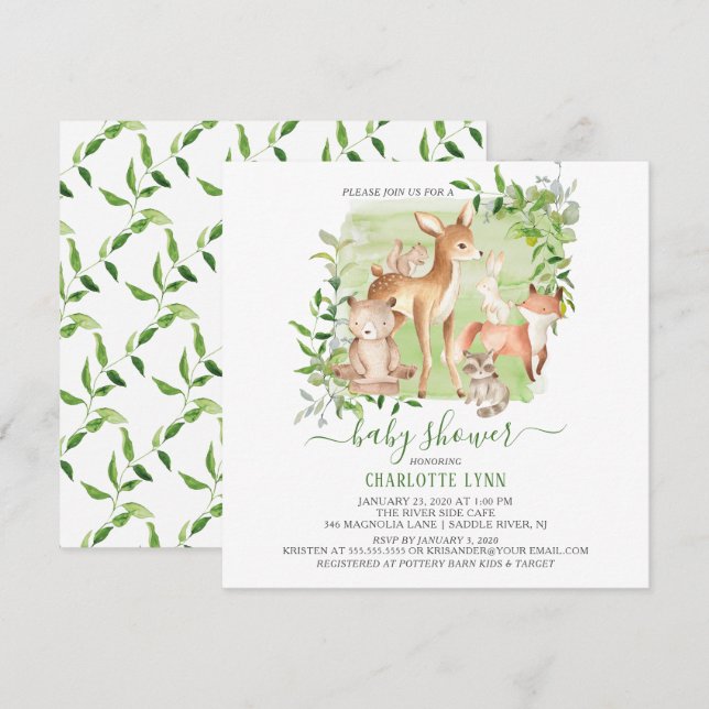Woodland Friends Gender Neutral Baby Shower Invitation (Front/Back)