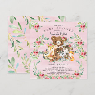 Woodland Friends Girls Baby Shower Invitation