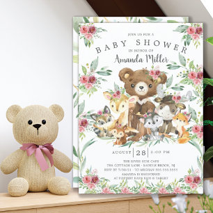 Woodland Friends Girls Baby Shower Invitation