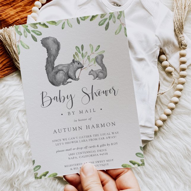 Woodland Friends Grey Squirrel Baby Shower by Mail Invitation (Creator Uploaded)