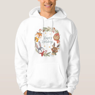 Woodland Friends Happy Holidays Circle  Hoodie