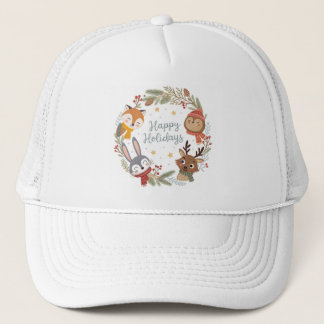 Woodland Friends Happy Holidays Circle  Trucker Hat