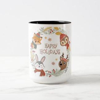 Woodland Friends Happy Holidays Circle Two-Tone Coffee Mug