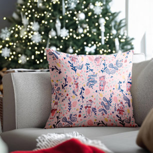 Woodland Friends in Blush Cozy Winter Forest  Cushion